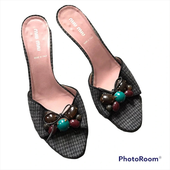 90s Rare Miu Miu Butterfly Sandals Mules, size 38.5 - Picture 1 of 10